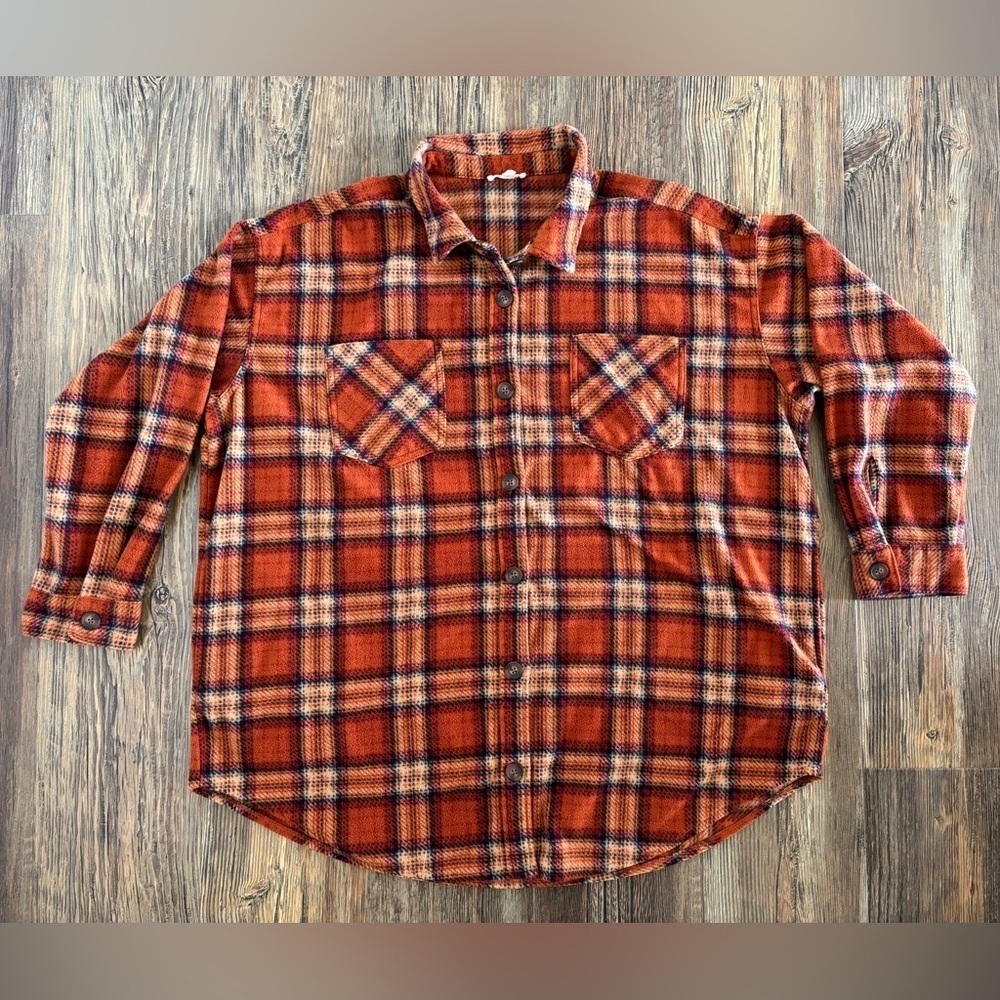 Maurices Wilder Orange Plaid Fleece Shacket Shirt Jacket Size 2X Button Front